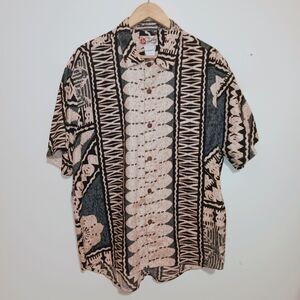 Vtg Hilo Hattie Button Up Hawaiian Shirt-Size XL-Aloha Friday Tapa-Pocket-Y2K